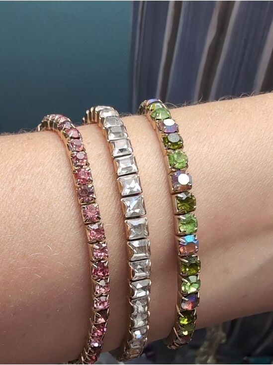 Jewelry - Pink Berry, Square & AB Green Crystal Tennis Bracelet Set - Women Jewelry